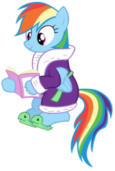 Size: 7000x10400 | Tagged: safe, artist:tardifice, rainbow dash, pegasus, pony, applejack's "day" off, g4, absurd resolution, bathrobe, clothes, cute, dashabetes, female, magazine, reading, robe, show accurate, simple background, sitting, slippers, solo, spa robe, tank slippers, transparent background, vector