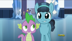 Size: 1366x768 | Tagged: safe, screencap, crystal hoof, spike, thorax, changeling, crystal pony, dragon, pony, g4, the times they are a changeling, cute, disguise, disguised changeling, smiling