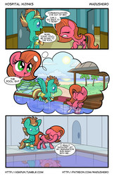 Size: 1280x1978 | Tagged: safe, artist:wadusher0, oc, oc only, oc:pun, oc:spring step, earth pony, pegasus, pony, comic:hospital hijinks, beach, clothes, comic, facehoof, female, male, mare, shorts, stallion, swimming pool