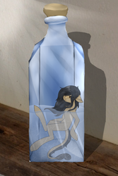 Size: 1024x1534 | Tagged: safe, artist:lunicangel, oc, oc only, oc:j, bottle, pony in a bottle, solo, water