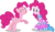 Size: 7500x4346 | Tagged: safe, artist:limedazzle, pinkie pie, earth pony, human, pony, equestria girls, g4, ^^, absurd resolution, balloon, boots, bracelet, clothes, cute, diapinkes, eyes closed, female, high heel boots, human ponidox, jewelry, looking at each other, mare, pony counterpart, raised hoof, self ponidox, show accurate, simple background, skirt, square crossover, transparent background, vector