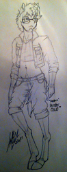 Size: 600x1530 | Tagged: safe, artist:m00nbutt, oc, oc only, oc:ponder cloud, unicorn, anthro, belly button, belly piercing, bellyring, clothes, facial hair, glasses, goatee, hooves, midriff, piercing, sketch, treasure trail, vest