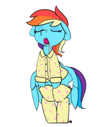 Size: 1280x1522 | Tagged: safe, artist:pabbley, edit, rainbow dash, pony, g4, bipedal, clothes, cute, dashabetes, drool, eyes closed, female, floppy ears, open mouth, pajamas, sleeping, sleeping while standing, sleepwalking, socks, solo