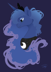 Size: 600x848 | Tagged: safe, artist:tiitcha, princess luna, g4, bust, female, portrait, simple background, smiling, solo