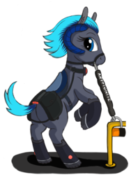 Size: 1536x2048 | Tagged: safe, artist:negasun, oc, oc only, oc:merida, pony, bicycle, blue eyes, boots, bridle, butt, collar, female, harness, horn, looking back, mare, merida cyclocross, plot, ponified, raised hoof, rearing, saddle, saddle bag, simple background, solo, tack, tether, transparent background