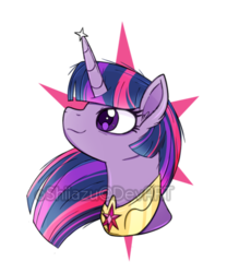 Size: 400x480 | Tagged: safe, artist:traveleraoi, twilight sparkle, alicorn, pony, g4, bust, cutie mark background, female, portrait, profile, simple background, solo, song in the description, transparent background, twilight sparkle (alicorn), watermark