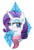 Size: 400x594 | Tagged: safe, artist:traveleraoi, rarity, g4, bust, clothes, cutie mark background, ear fluff, female, lidded eyes, looking at you, looking sideways, portrait, scarf, simple background, smiling, solo, song in the description, transparent background, watermark