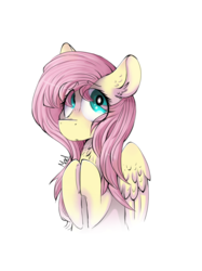 Size: 1535x2047 | Tagged: safe, artist:mad-maker-cat, fluttershy, g4, bust, chest fluff, female, hooves together, looking at you, looking sideways, looking up, portrait, simple background, solo, white background