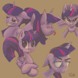 Size: 600x600 | Tagged: safe, artist:typicalgib, twilight sparkle, alicorn, pony, g4, doodle, facial expressions, female, floppy ears, frown, grin, looking at you, prone, simple background, smiling, solo, tongue out, twilight sparkle (alicorn), unamused