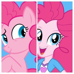 Size: 1024x1024 | Tagged: safe, edit, edited screencap, screencap, pinkie pie, earth pony, pony, equestria girls, g4, comparison, looking at you, smiling