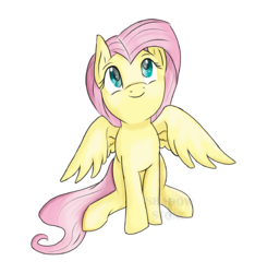 Size: 1753x1874 | Tagged: safe, artist:theshadowstone, fluttershy, pegasus, pony, g4, cute, female, looking at something, looking up, mare, shyabetes, simple background, sitting, smiling, solo, spread wings, white background, wings