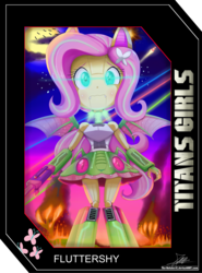 Size: 2025x2737 | Tagged: safe, artist:the-butch-x, fluttershy, bat pony, robot, equestria girls, g4, building, city, clothes, crossover, destruction, female, flutterbat, giantess, high res, macro, race swap, skirt, solo, tank top, titans girls, transformerfied, transformers