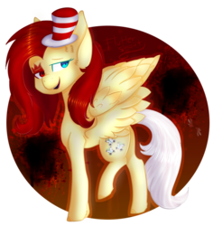 Size: 1000x1058 | Tagged: safe, artist:darkness1014, fluttershy, pegasus, pony, elements of insanity, g4, female, fluttershout, hat, looking back, mare, mismatched mane and tail, open mouth, solo, top hat