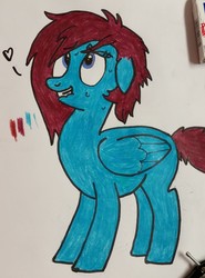 Size: 2979x4015 | Tagged: safe, artist:poprox101, oc, oc only, oc:autumn moon, pegasus, pony, colored pencil drawing, high res, lip bite, sketch, solo, traditional art
