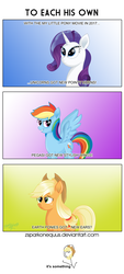 Size: 1675x3699 | Tagged: safe, artist:zsparkonequus, applejack, rainbow dash, rarity, earth pony, pegasus, pony, unicorn, g4, my little pony: the movie, comic, female, gradient background, it's something, mare, multicolored hair, sad