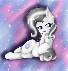 Size: 592x614 | Tagged: safe, artist:alazak, oc, oc only, oc:pearl, earth pony, pony, blue eyes, female, lidded eyes, mare, smiling, solo