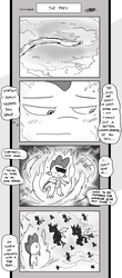 Size: 1451x3300 | Tagged: safe, artist:loreto-arts, spike, changeling, dragon, comic:friendship is innuendo, g4, aura, battle aura, comic, fire, grayscale, monochrome, sweat, this will end in tears