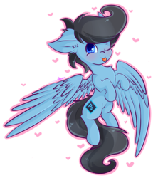 Size: 3193x3592 | Tagged: safe, artist:ashee, oc, oc only, oc:fordsie blue thunder, pegasus, pony, high res, looking at you, one eye closed, solo, tongue out, wink