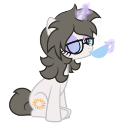 Size: 7000x7000 | Tagged: safe, artist:besttubahorse, oc, oc only, oc:solaria, pony, unicorn, absurd resolution, cup, eyes closed, female, glasses, magic aura, mare, simple background, sipping, sitting, solo, teacup, transparent background, vector