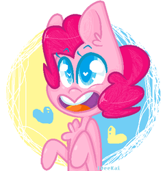 Size: 433x449 | Tagged: safe, artist:ideekai, pinkie pie, g4, bust, chest fluff, female, heart, heart eyes, looking up, open mouth, portrait, smiling, solo, wingding eyes