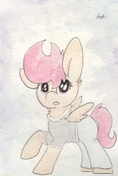 Size: 679x1015 | Tagged: safe, artist:slightlyshade, scootaloo, pony, g4, clothes, female, pants, shirt, solo, traditional art
