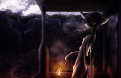 Size: 1276x828 | Tagged: safe, artist:lucitfandmlp, oc, oc only, candle, rain, relaxing, scenery, solo, spa