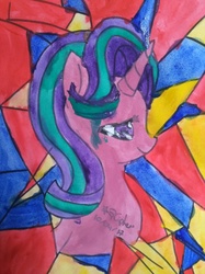 Size: 1280x1707 | Tagged: safe, artist:shootingstarcipher, starlight glimmer, g4, female, solo, stained glass, traditional art, watercolor painting