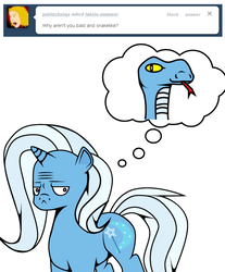 Size: 497x600 | Tagged: safe, artist:dekomaru, trixie, pony, snake, tumblr:ask twixie, g4, ask, female, solo, thought bubble, tumblr, unamused