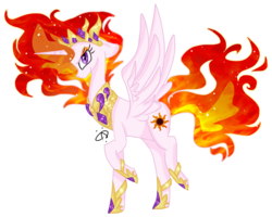 Size: 1205x966 | Tagged: safe, artist:gallantserver, nightmare star, princess celestia, alicorn, pony, g4, crown, female, jewelry, looking at you, mane of fire, mare, peytral, raised hoof, regalia, simple background, solo, spread wings, transparent background, wings