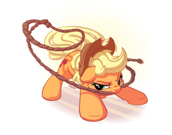 Size: 1400x1100 | Tagged: safe, artist:bobdude0, applejack, earth pony, pony, g4, cowboy hat, cute, female, frown, hat, jackabetes, lasso, mare, mouth hold, rope, serious, serious face, simple background, solo, stetson