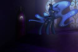 Size: 1033x689 | Tagged: safe, artist:musast0rm, nightmare moon, princess luna, alicorn, pony, g4, female, grin, mare, smiling, solo
