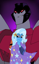 Size: 702x1139 | Tagged: safe, artist:edcom02, trixie, equestria girls, g4, crossover, decepticon, starscream, transformers, transformers animated