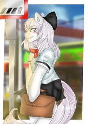 Size: 1240x1754 | Tagged: safe, artist:yomi brasi, oc, oc only, semi-anthro, bag, clothes, solo