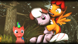 Size: 3860x2171 | Tagged: safe, artist:firesparky, oc, oc only, oc:firebot, oc:red apple, pegasus, pony, robot, robot pony, 3d, ear bite, female, high res, male, mare, stallion