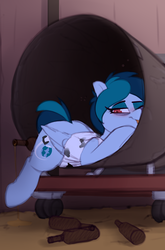 Size: 1080x1638 | Tagged: safe, artist:shinodage, oc, oc only, oc:delta vee, pegasus, pony, alcohol, clothes, drunk, drunker vee, imminent hangover, solo, tongue out, wasted, whiskey