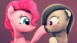 Size: 1920x1080 | Tagged: safe, artist:flushthebatsanta, marble pie, pinkie pie, earth pony, pony, g4, 3d, blushing, boop, cute, diapinkes, marblebetes, source filmmaker, tongue out