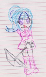 Size: 1084x1780 | Tagged: safe, artist:elgatosabio, sonata dusk, equestria girls, g4, blushing, female, lined paper, open mouth, solo, traditional art, umbrella