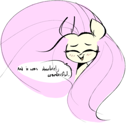 Size: 688x668 | Tagged: safe, artist:hattsy, fluttershy, pegasus, pony, g4, blushing, bust, eyes closed, female, open mouth, simple background, smiling, solo, speech bubble, white background