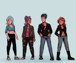 Size: 1280x1064 | Tagged: safe, artist:mlp-hearts, flash sentry, starlight glimmer, sunset shimmer, trixie, human, g4, belly button, clothes, converse, dark skin, humanized, jeans, midriff, pants, ripped jeans, shoes, sneakers