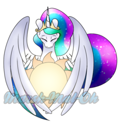 Size: 540x569 | Tagged: safe, artist:marsh-mal-oh, princess celestia, alicorn, pony, g4, crown, eyes closed, female, hug, jewelry, mare, obtrusive watermark, praise the sun, regalia, simple background, solo, sun, tangible heavenly object, transparent background, watermark, winghug