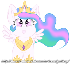 Size: 659x605 | Tagged: safe, artist:marsh-mal-oh, princess celestia, alicorn, pony, g4, chibi, crown, female, jewelry, looking at you, mare, peytral, regalia, simple background, solo, spread wings, transparent background, wings