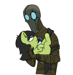 Size: 712x732 | Tagged: source needed, safe, artist:happy harvey, oc, oc:anon, oc:filly anon, pony, carrying, crossover, female, filly, holding, holding a pony, nox, phone drawing, simple background, transparent background, wakfu