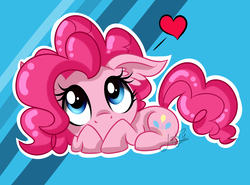 Size: 1550x1150 | Tagged: safe, artist:jack-pie, pinkie pie, earth pony, pony, g4, chibi, cute, diapinkes, ear fluff, female, floating heart, floppy ears, heart, mare, solo