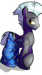 Size: 2121x3771 | Tagged: safe, artist:heyerika, thunderlane, pegasus, pony, g4, clothes, high res, looking back, male, pajamas, simple background, solo, stallion, tail wrap, tired, underwear