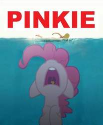 Size: 540x653 | Tagged: safe, artist:ponylover88, pinkie pie, earth pony, human, pony, g4, 1000 years in photoshop, jaws, movie poster, parody, partially submerged, pinkie shark, swimming, underwater, water