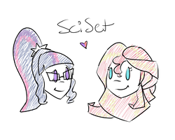 Size: 3500x2800 | Tagged: safe, artist:umbraamethyst, sci-twi, sunset shimmer, twilight sparkle, equestria girls, g4, colored sketch, doodle, female, high res, lesbian, scribbles, ship:sci-twishimmer, ship:sunsetsparkle, shipping, sketch, sunlight