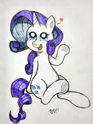 Size: 3120x4160 | Tagged: safe, artist:gian2020, rarity, pony, unicorn, g4, cute, female, high res, mare, open mouth, raribetes, signature, solo, traditional art, underhoof