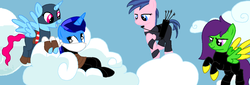 Size: 1272x430 | Tagged: safe, artist:thedds, oc, oc only, oc:camoflage cat, oc:dd, oc:destra, oc:princess dash