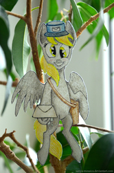 Size: 3075x4630 | Tagged: safe, artist:sanya-mosaica, derpy hooves, pegasus, pony, g4, female, high res, letter, mailbag, mare, paper child, photo, solo, traditional art