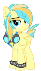 Size: 1852x3192 | Tagged: safe, artist:angei-bites, oc, oc only, oc:sunny d, pegasus, pony, female, goggles, mare, simple background, solo, spiked wristband, transparent background, wristband